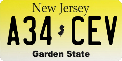 NJ license plate A34CEV
