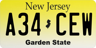 NJ license plate A34CEW