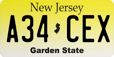 NJ license plate A34CEX