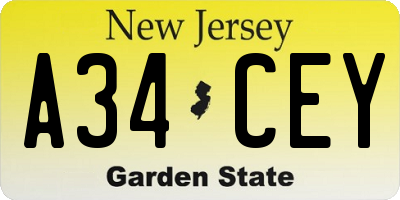 NJ license plate A34CEY