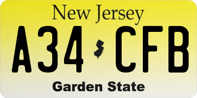 NJ license plate A34CFB