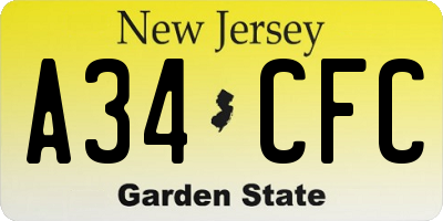 NJ license plate A34CFC