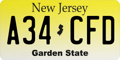 NJ license plate A34CFD