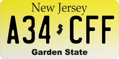 NJ license plate A34CFF