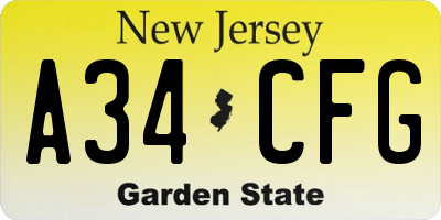 NJ license plate A34CFG
