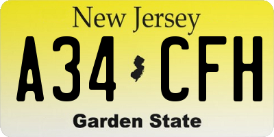 NJ license plate A34CFH