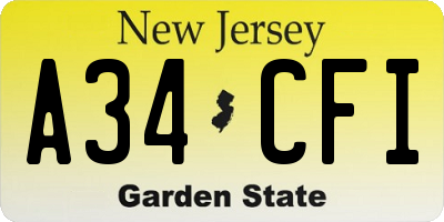 NJ license plate A34CFI
