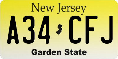 NJ license plate A34CFJ