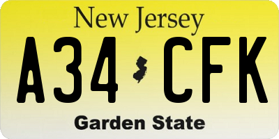 NJ license plate A34CFK