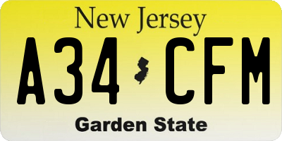 NJ license plate A34CFM