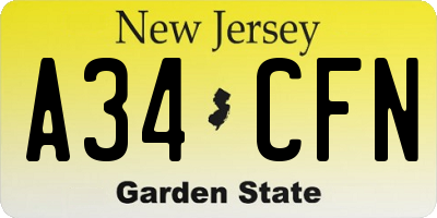 NJ license plate A34CFN