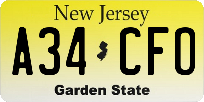 NJ license plate A34CFO