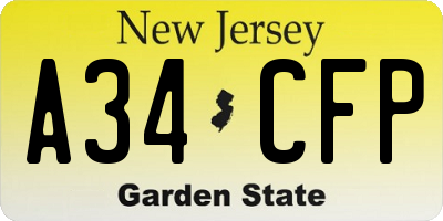 NJ license plate A34CFP