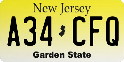 NJ license plate A34CFQ