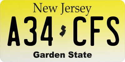 NJ license plate A34CFS