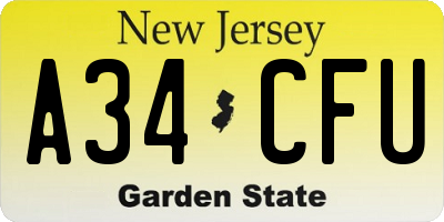 NJ license plate A34CFU