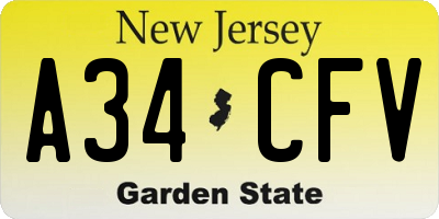NJ license plate A34CFV