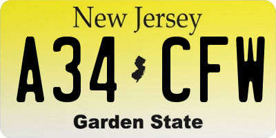 NJ license plate A34CFW