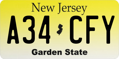 NJ license plate A34CFY