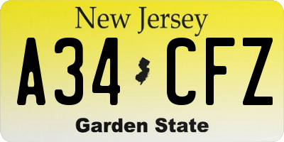 NJ license plate A34CFZ