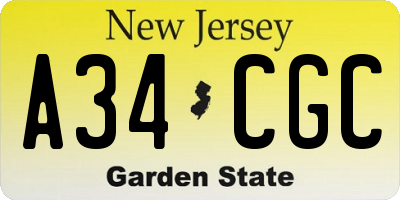 NJ license plate A34CGC
