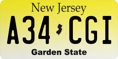 NJ license plate A34CGI