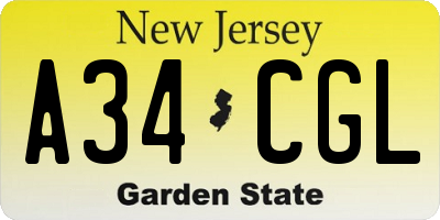 NJ license plate A34CGL