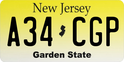 NJ license plate A34CGP