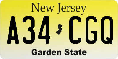 NJ license plate A34CGQ