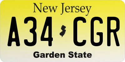 NJ license plate A34CGR
