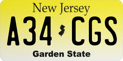 NJ license plate A34CGS