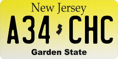 NJ license plate A34CHC
