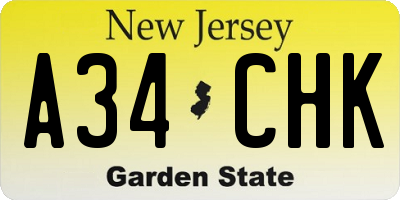 NJ license plate A34CHK