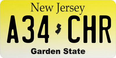 NJ license plate A34CHR