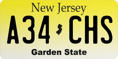 NJ license plate A34CHS