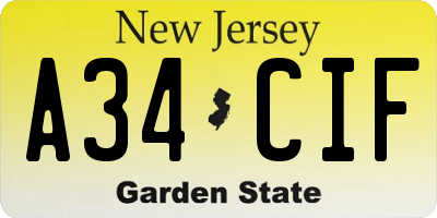 NJ license plate A34CIF