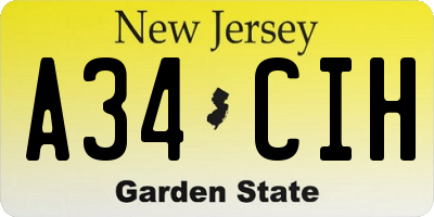 NJ license plate A34CIH