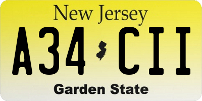 NJ license plate A34CII
