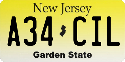 NJ license plate A34CIL