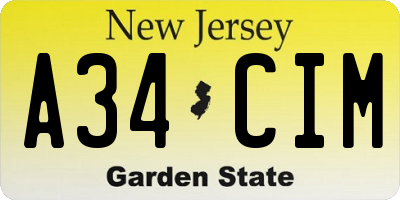 NJ license plate A34CIM