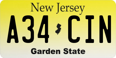 NJ license plate A34CIN