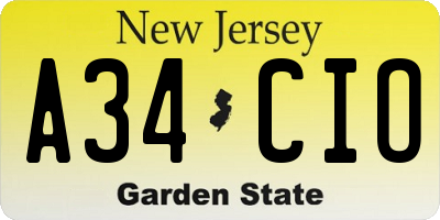 NJ license plate A34CIO