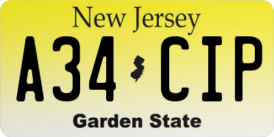 NJ license plate A34CIP