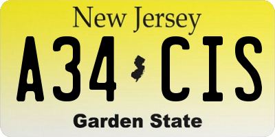 NJ license plate A34CIS