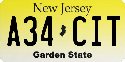 NJ license plate A34CIT