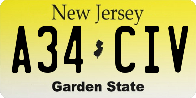 NJ license plate A34CIV