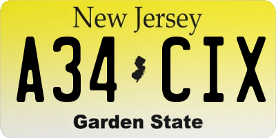 NJ license plate A34CIX