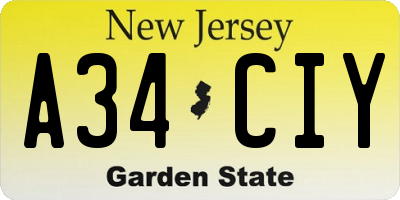 NJ license plate A34CIY