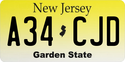 NJ license plate A34CJD