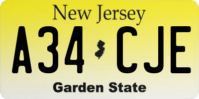NJ license plate A34CJE